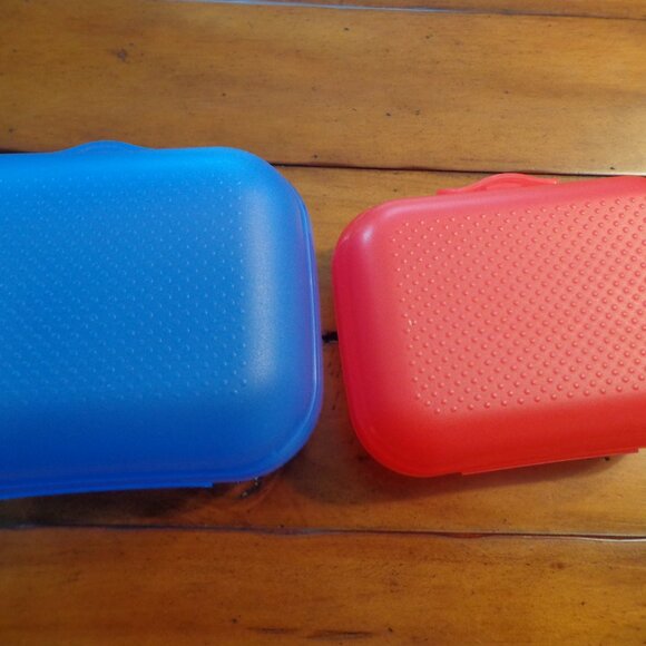 NEW Set of 2 Tupperware Packable Containers Red/Blue Plastic - Picture 5 of 6